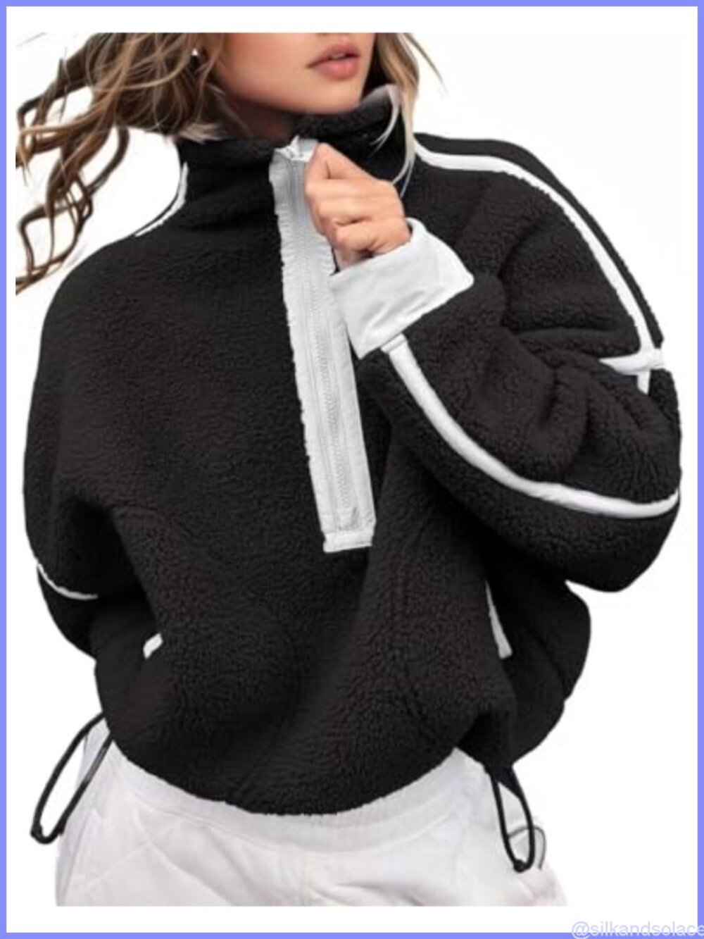 Fleece Half Zip Pullover Long Sleeve Oversized Crop Hoodie with Pocket